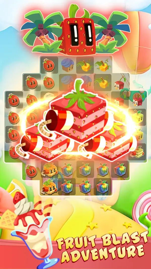 Juice cube board with fruit pieces and crackable cubes